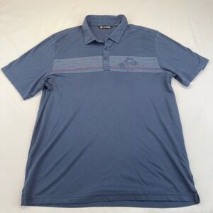 TravisMathew Blue Pima Cotton Blend Striped Palm Tree Polo Shirt Mens XL